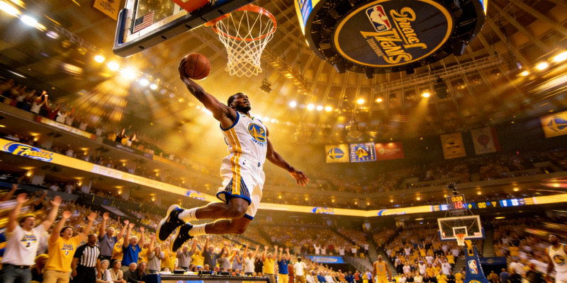 NBA总决赛精彩扣篮瞬间，球员腾空而起